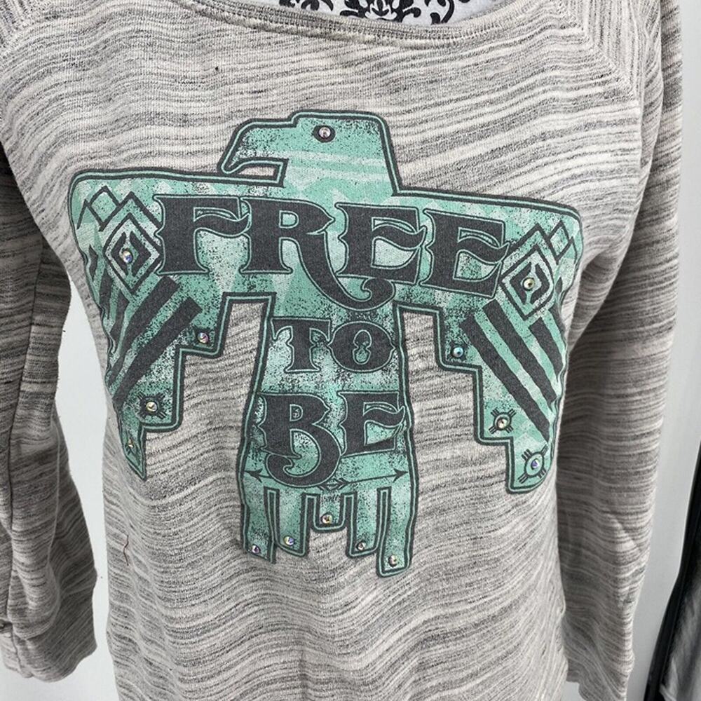 ATX Mafia Free To Be Rhinestone Eagle Wide Neck Sweatshirt. Size Medium - Picture 2 of 8
